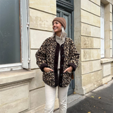 Stylische Jacke mit O-Ausschnitt und Leopardenprint – Leopardenmuster