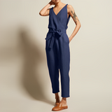 Precious - Lässige dünne Ärmel Jumpsuit – Marineblau
