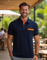Liam | Waffelstrick-Poloshirt mit auffälliger Kontrastfarbe – Blau