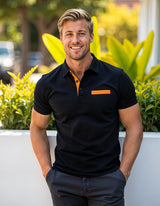 Liam | Waffelstrick-Poloshirt mit auffälliger Kontrastfarbe – Schwarz
