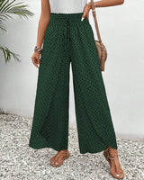 Daniella - Damenhose mit weitem Bein und geometrischem Print – Grün
