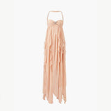 Aurelia | Damen Rückenfreies Maxikleid Volants – Rückenfrei Maxi Volant 2026 – Pfirsich