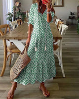 Coris - Figurschmeichelndes Boho-Kleid – Grün