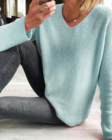 Einfacher einfarbiger langarmpullover – Blau