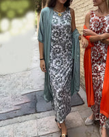 Sophia - Maxikleid für Damen mit Muster – Blaugrün