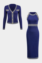 Laura | Strick-Set mit Cardigan & Bleistiftkleid – Marineblau