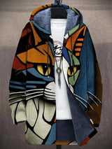 Quade | Künstlerischer Cardigan aus hochwertigem Stoff – Mehrfarbige Katze