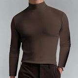 Glenn – schmal geschnittenes t-shirt mit hoher taille und langen armeln – Braun