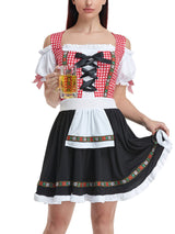 Damen Klassisch Kariertes Oktoberfest Dirndl Kleid – Rot