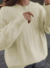 Shereen – Rundhals Pullover Mit Flauschigem Kragen – Beige