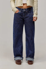 Nadelstreifen Low Waist Jeans – Blau