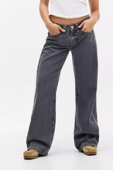 Nadelstreifen Low Waist Jeans – Grau