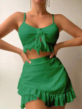Damen Zweiteiler – Baumwolle – Ärmelloses Top & Weite Hose – Sommer – Grün