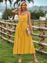 Anastasía : Damenkleid mit Schleifenmuster und verstellbarem Bund – Gelb
