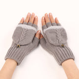 GloveGleam – Gestrickte Fingerlose Flip Handschuhe – Grau