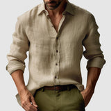 Nestore™ | Vintage Leinenhemd mit langen Ärmeln für Herren – Khaki
