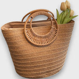Aveline – Geflochtene Strohtasche für den Sommer – Khaki