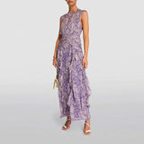Violet - Ärmelloses Kleid mit Blumen und Rüschen – Lila