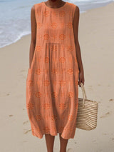Gracelyn | Leichtes, besticktes ärmelloses Strandkleid – Orange