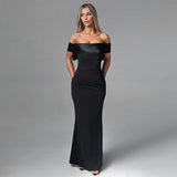 Bianca - Stilvolles schulterfreies Maxikleid – Schwarz