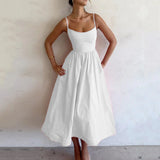 Emilia - Midikleid mit schmalen Trägern und coolem Style – Weiß