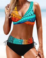 Eva - farbenfrohes, verspieltes Bikini – Blau/Orange
