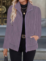 Zoharia - Stylische Winterjacke Mit Langen Ärmeln und Tasche – Violett