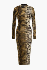 Leona | Elegantes Leopard-Print Midikleid – Wild & Stilvoll – Tiger-Muster