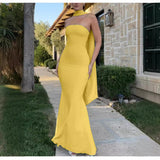 Valeria - Langes asymmetrisches Kleid mit zarten Transparenzen – Gelb