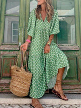 Paisley | Bohemian Breeze V-Neck Maxi Dress – Hellgrün