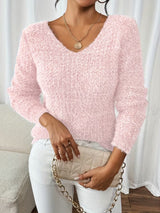 Aderah - Lockere Passform V-Ausschnitt Pullover – Rosa