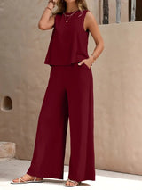 Remy – Elegantes Set aus ärmellosem Top und Hose – Rot