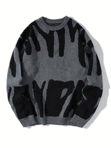 Gemusterter Damen Strickpullover – Grau/Schwarz