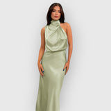 Shenna | Kleid mit Neckholder – Hellgrün