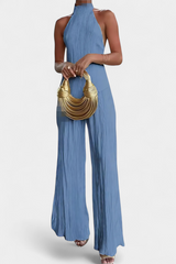 Lucindra – Asymmetrisches Plissee Oberteil Und Hose – Blau