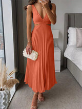 Julieta - Plissiertes Maxikleid mit Ausschnitt – Wassermelone rot