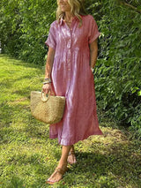 Samara - Stilvolles Gestreiftes Hemdkleid – Rot