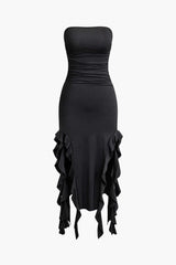 Sofia | Elegantes Bandeau-Maxikleid mit Volant-Details – Zeitlose Raffinesse – Schwarz