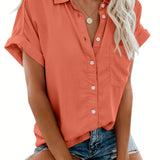 Loise | Damen Kragen Knopfbluse | Kurzarm – Koralle