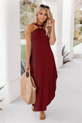 Jezrah - Halter Breeze Kleid – Burgunderrot