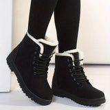 Winterschuhe Damen | Schnürung Flache Sohle Stiefel – Schwarz