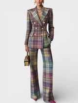 Kalyn – Zweireihiger Blazer Und Hose Mit Weitem Bein – Mehrfarbig