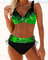 Samantha – Hohe Taille bunter Bikini Badeanzug – Grün