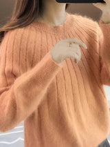 Shereen – Rundhals Pullover Mit Flauschigem Kragen – Orange