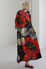 ROSALIA | Künstlerisches Midi-Kleid mit höchstem Komfort und intensigem Blumenmuster für einen beeindruckenden Look – Rot