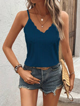 Damen Spaghettiträger V-Ausschnitt Sommershirt – Leicht & Stylisch – Blau