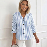 Eleesa – Bequeme Gestreifte Bluse – Hellblau