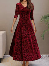Anny™ - Elegantes Festkleid aus Samt mit V-Ausschnitt – Weinrot