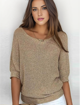 Einfarbiger goldener Rundhalspullover – Khaki