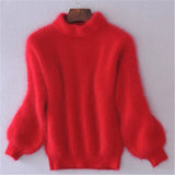 Lässiger Angora Strick Damenpullover - Livia – Rot